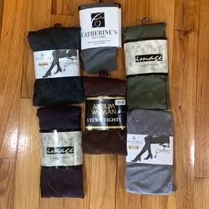 Tights and stockings. New in packaging. 3 black. 3 off white. 3 coffee. Etc.